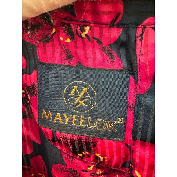 MAYEELOK | Pink Floral Blouse Vibrant 80s Style Pleated Top | Medium - Picture 7 of 8